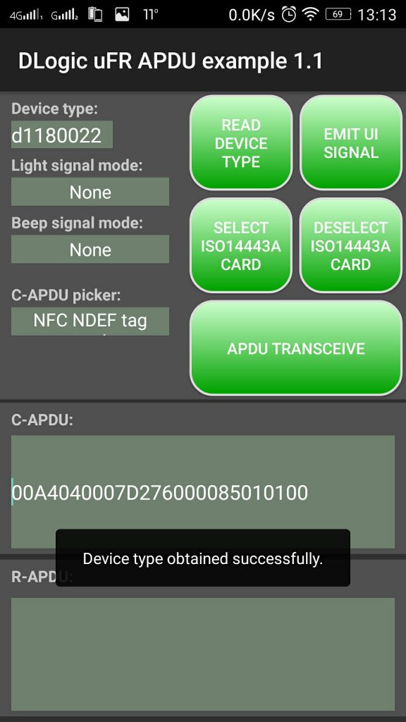 在Android上发送/接收RFID APDU命令(开放阅读器端口)