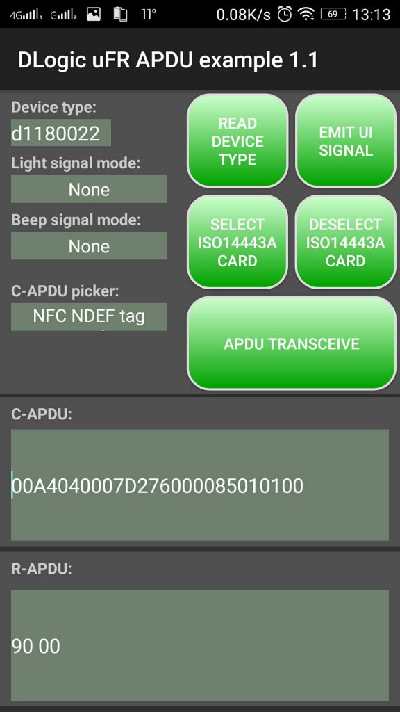 Invia / Ricevi comandi APDU su Android (selezione dell'app tag NFC NDEF)