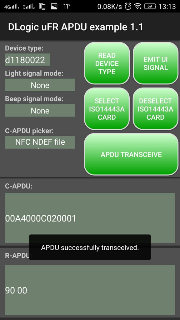 命令APDU d 'envoi / réception sur Android (sélection de fichier NFC NDEF)