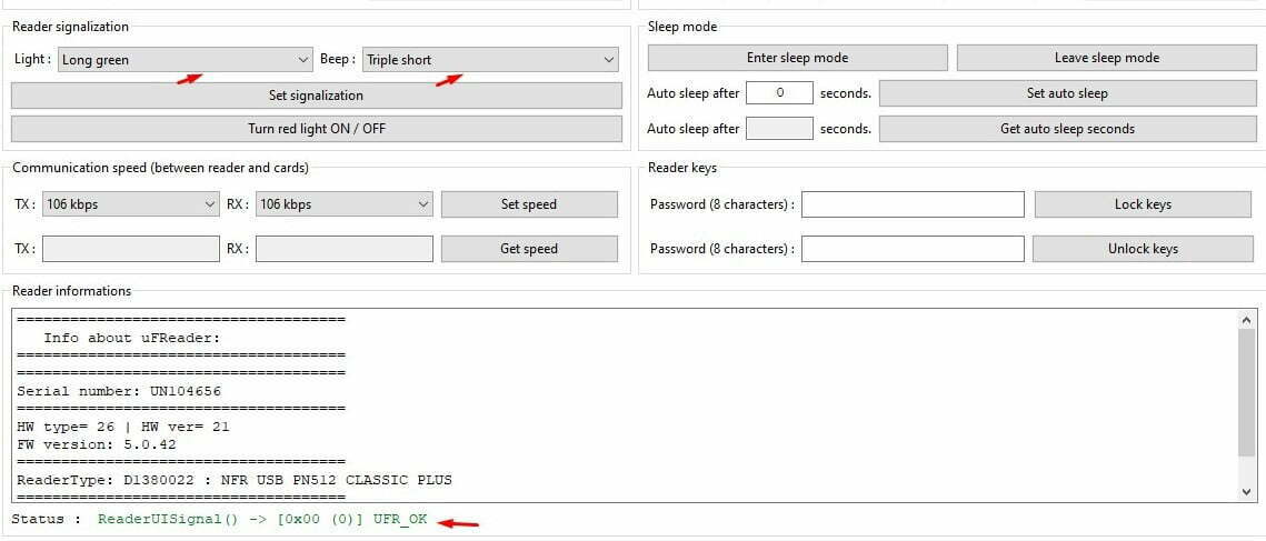 ufr readers tool reader signalization setup