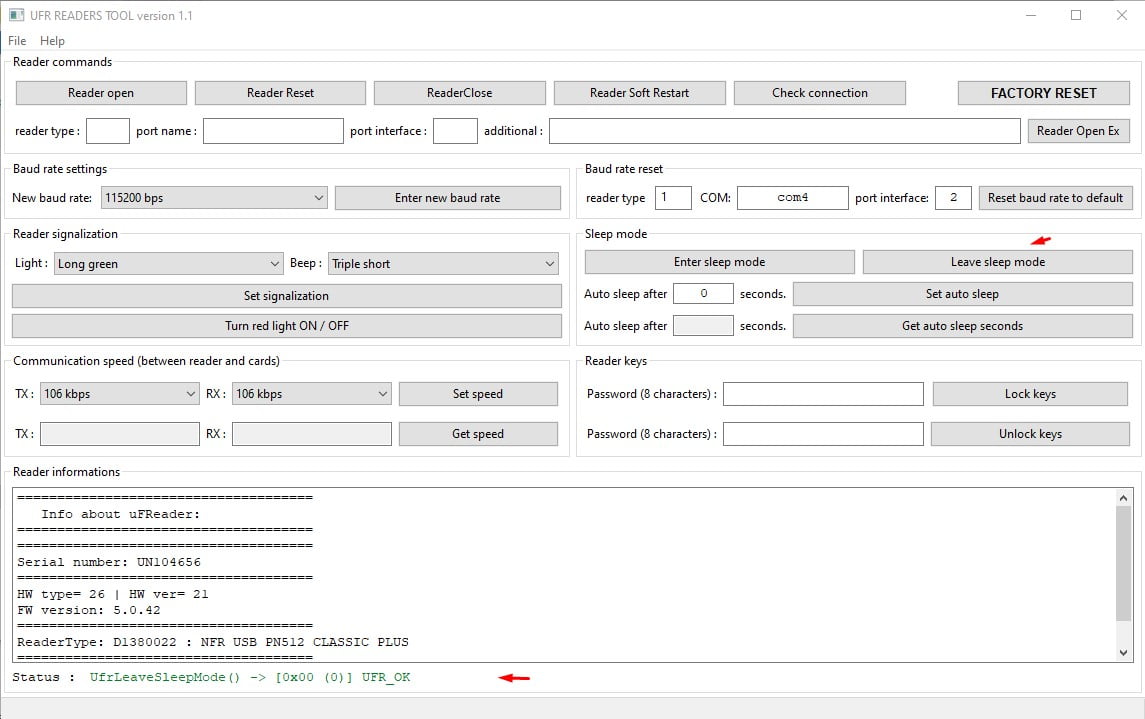 ufr readers tool leave sleep mode