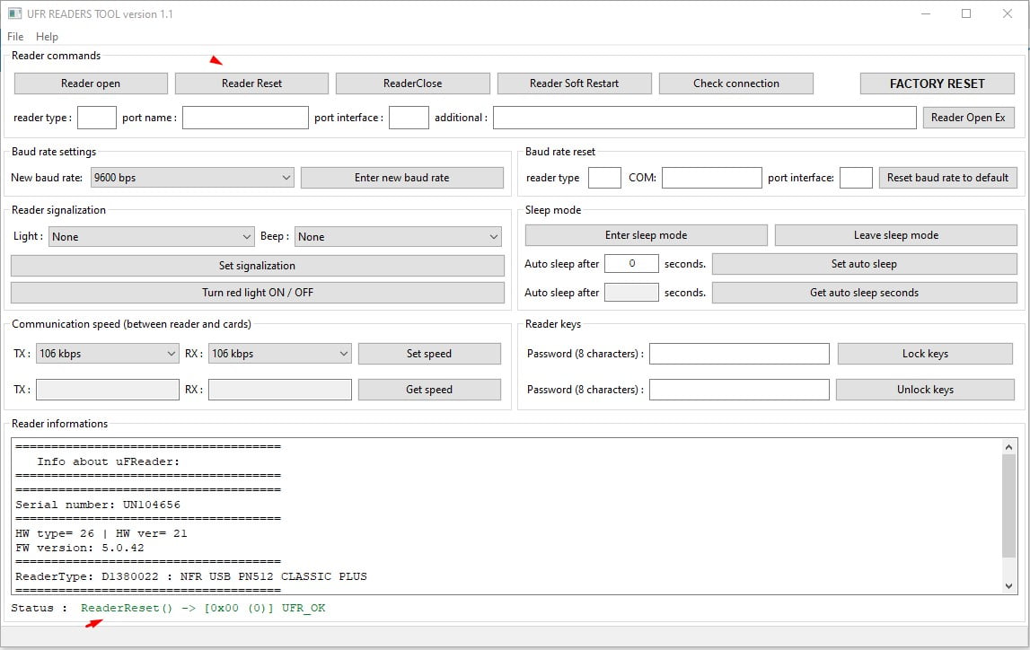 ufr readers tool reader reset